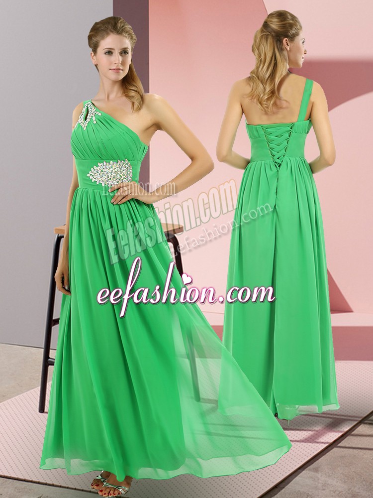 Vintage Green Sleeveless Beading Floor Length Dress for Prom