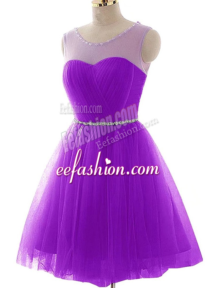 Suitable Sleeveless Lace Up Mini Length Beading and Ruching Evening Dress