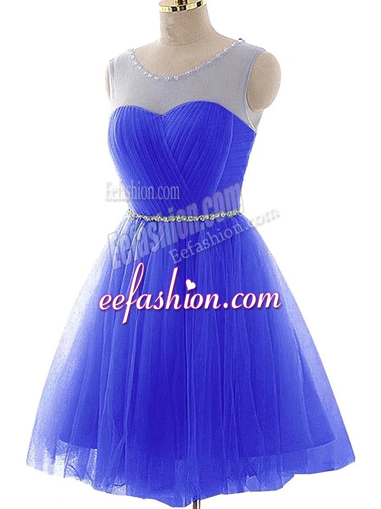  Blue Pageant Gowns Prom and Party and Sweet 16 with Beading and Ruching Scoop Sleeveless Lace Up