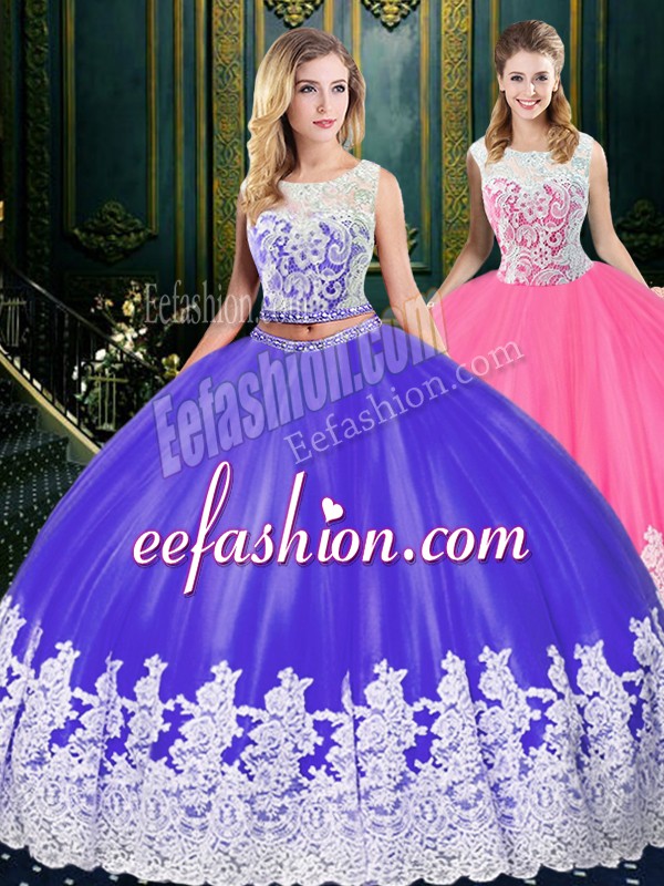  Floor Length Clasp Handle 15 Quinceanera Dress Blue And White for Military Ball and Sweet 16 and Quinceanera with Appliques and Embroidery