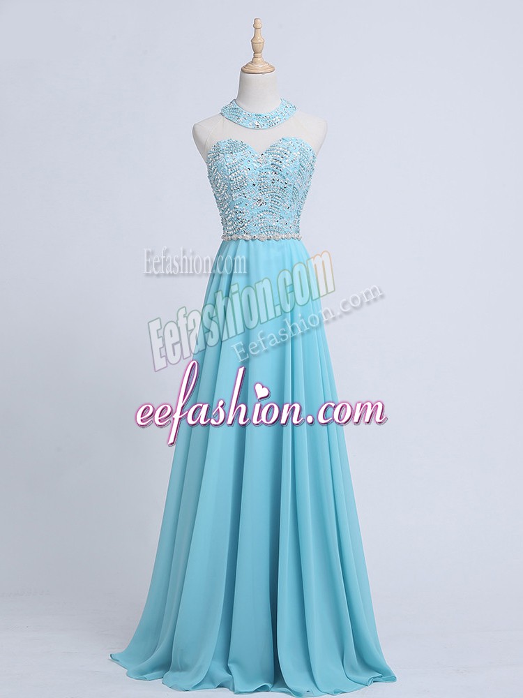 Hot Sale Zipper Juniors Evening Dress Aqua Blue for Prom and Military Ball and Sweet 16 with Beading