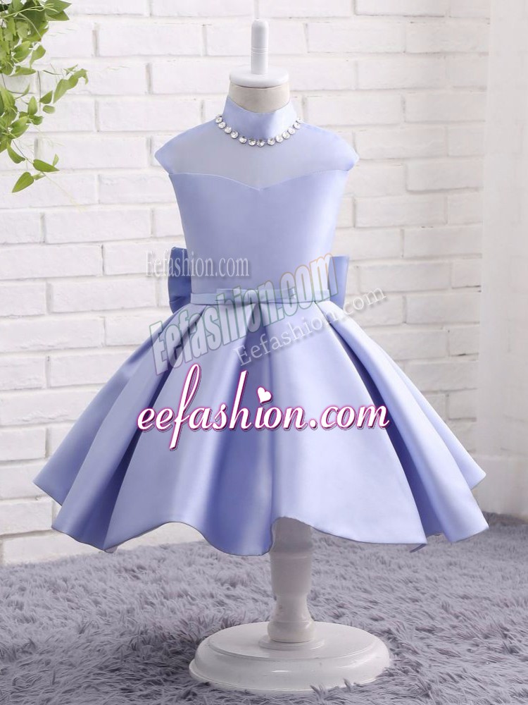 Charming Cap Sleeves Beading and Bowknot and Belt Zipper Little Girls Pageant Gowns