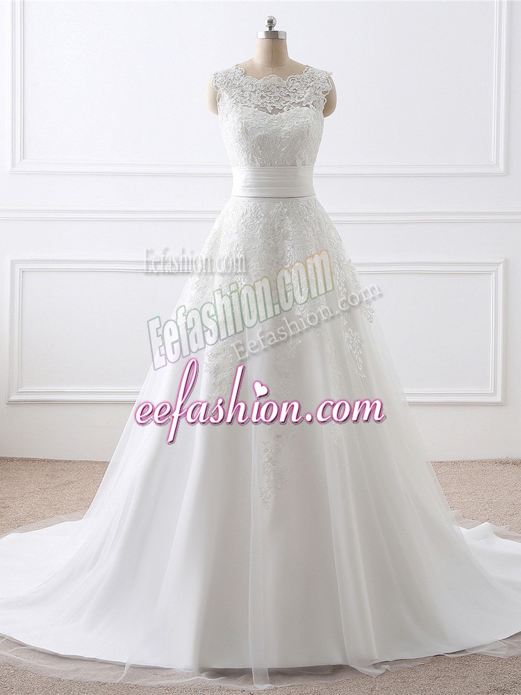 Flirting White Two Pieces Lace Bridal Gown Zipper Tulle Sleeveless