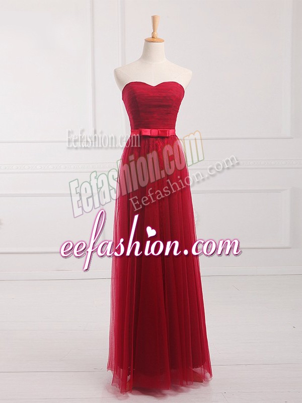  Wine Red Tulle and Lace Lace Up Sweetheart Sleeveless Floor Length Court Dresses for Sweet 16 Belt