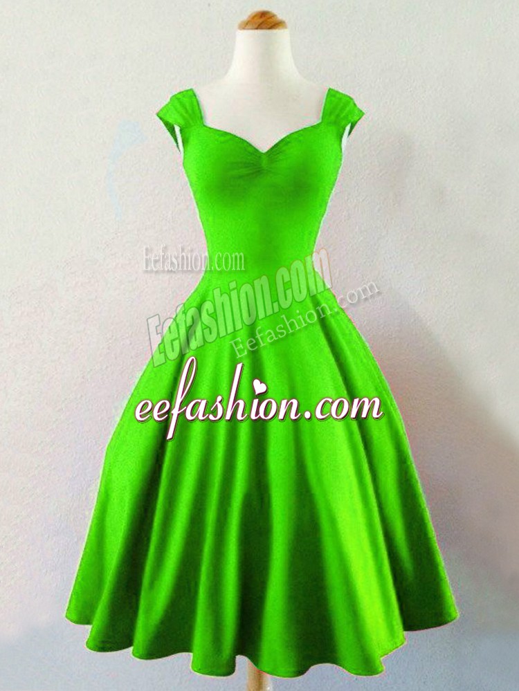  Sleeveless Taffeta Mini Length Lace Up Dama Dress for Quinceanera in Green with Ruching