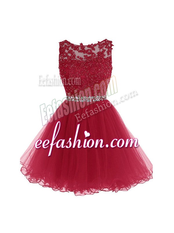 Inexpensive Burgundy Sleeveless Beading and Lace and Appliques Mini Length Prom Party Dress