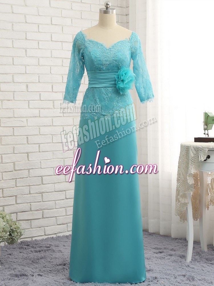  Baby Blue Sweetheart Zipper Lace and Appliques Mother Of The Bride Dress 3 4 Length Sleeve