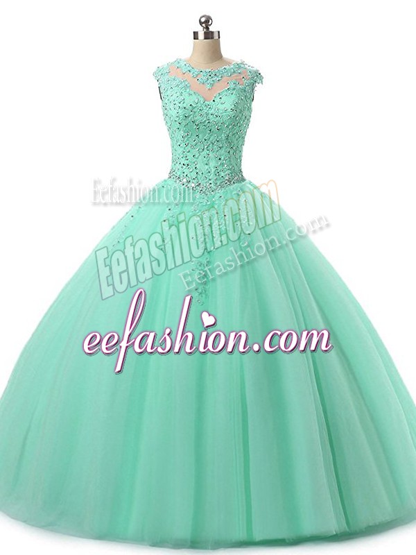 Popular Sleeveless Lace Up Floor Length Beading and Lace Vestidos de Quinceanera