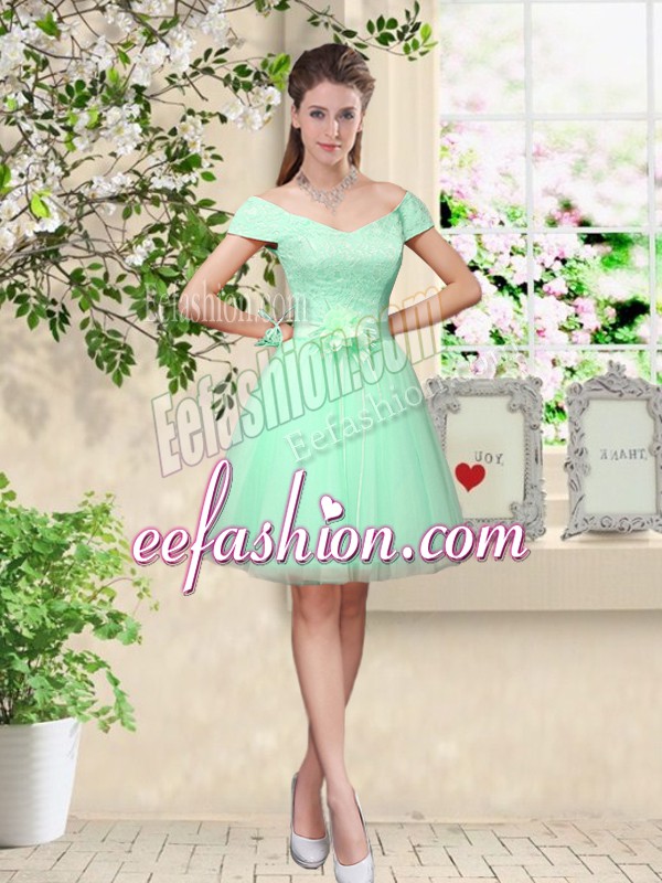 Fitting Apple Green Lace Up Dama Dress Belt Cap Sleeves Knee Length