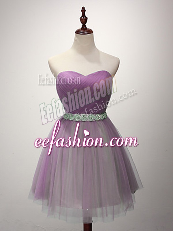 Trendy Tulle Sweetheart Sleeveless Lace Up Ruching Wedding Party Dress in Lilac