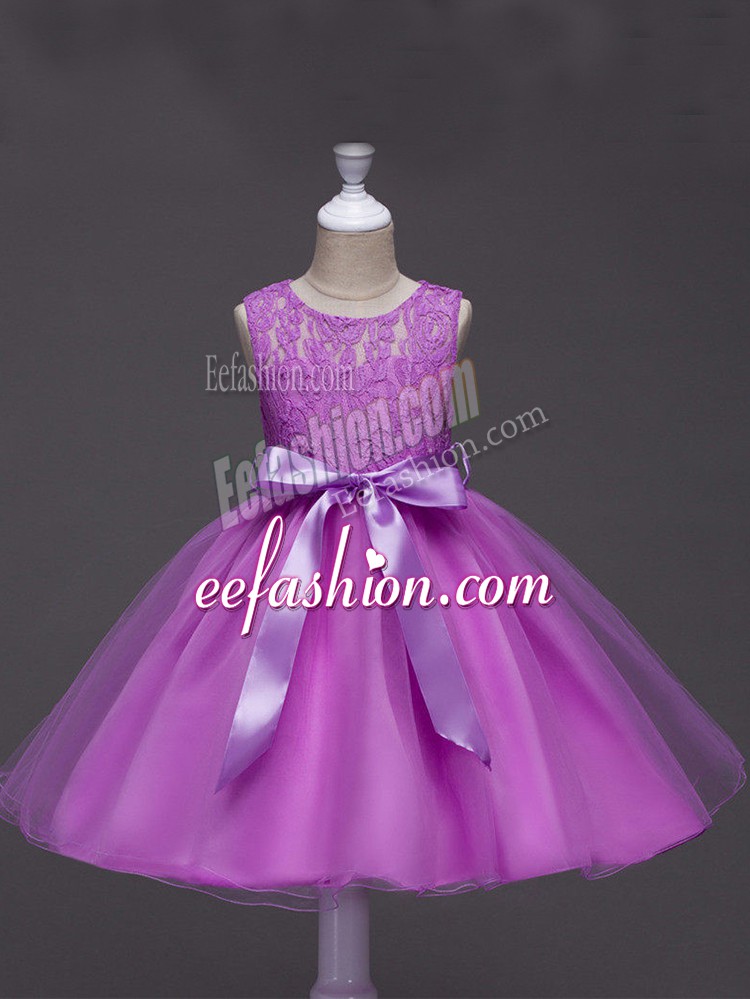  Knee Length Lilac Flower Girl Dress Scoop Sleeveless Zipper