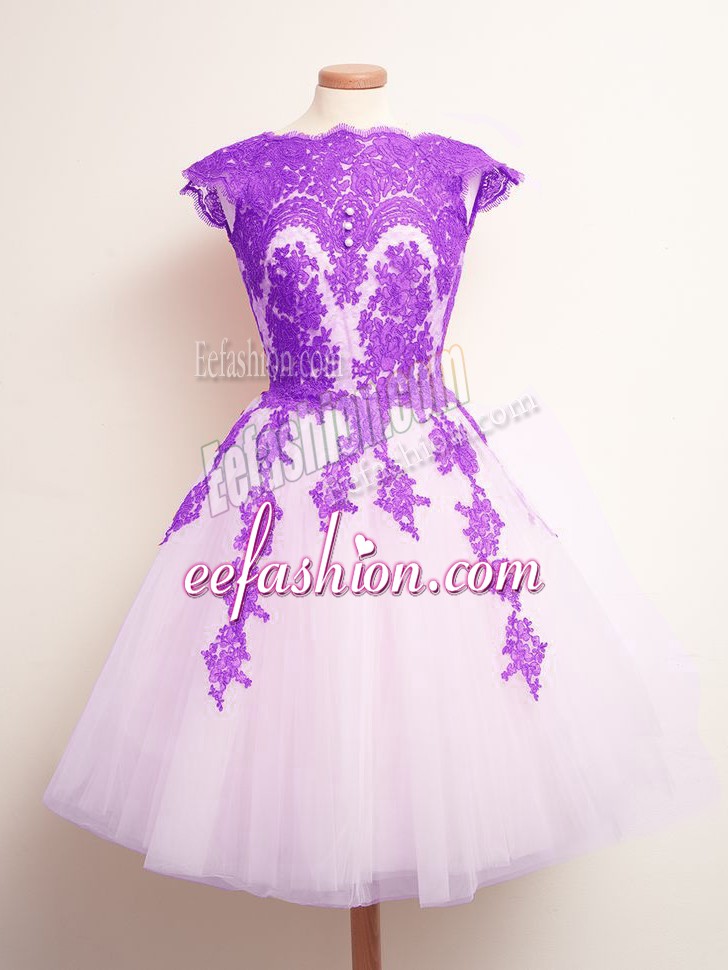 Stylish Multi-color Tulle Lace Up Scalloped Sleeveless Mini Length Dama Dress for Quinceanera Appliques