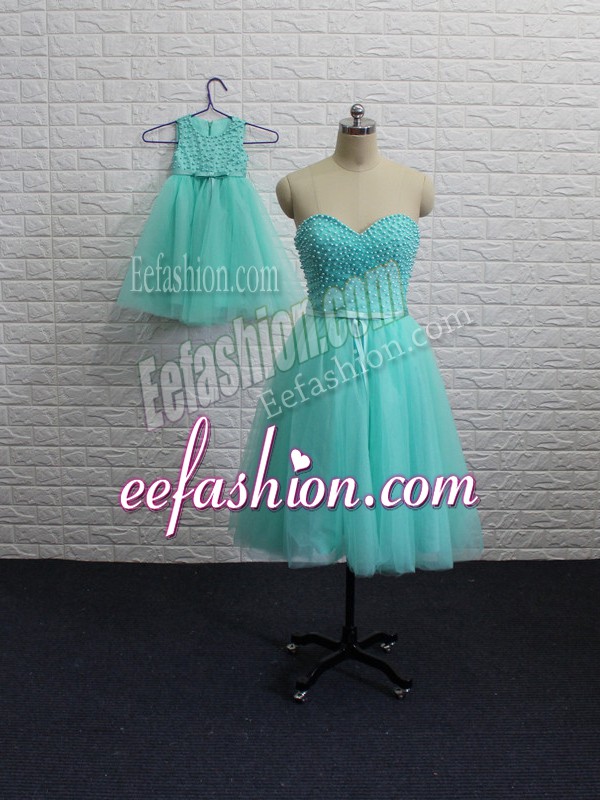  Aqua Blue Sleeveless Tulle Lace Up Military Ball Gown for Prom and Party and Sweet 16