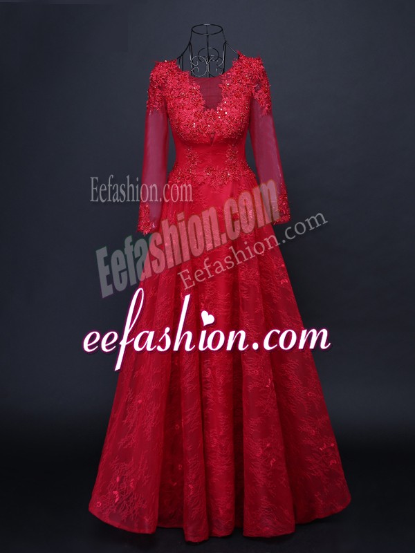 Customized Scoop Long Sleeves Tulle Mother Of The Bride Dress Lace and Appliques Lace Up