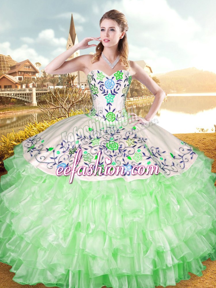 Vintage Quinceanera Gown Military Ball and Sweet 16 and Quinceanera with Embroidery and Ruffled Layers Sweetheart Sleeveless Lace Up