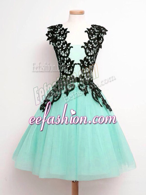 Luxury Tulle Straps Sleeveless Lace Up Lace Quinceanera Court Dresses in Turquoise