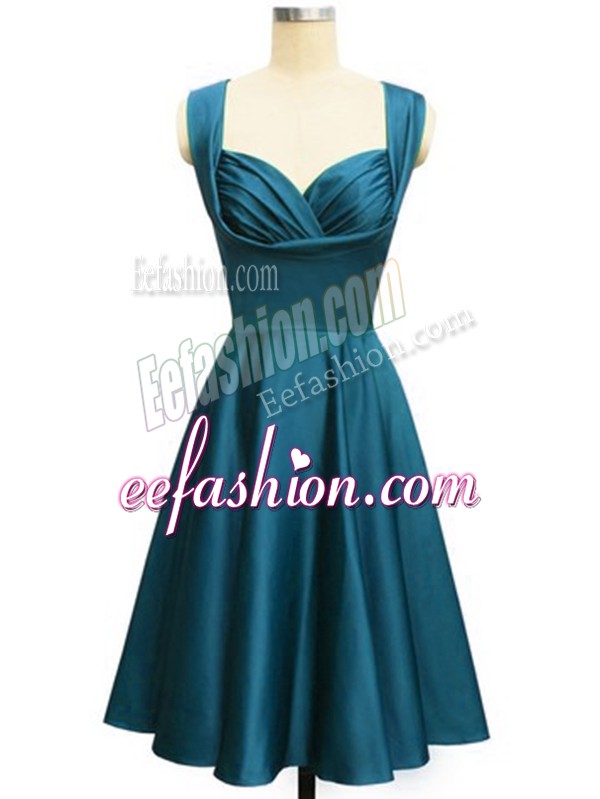 Pretty Ruching Quinceanera Dama Dress Teal Lace Up Sleeveless Knee Length