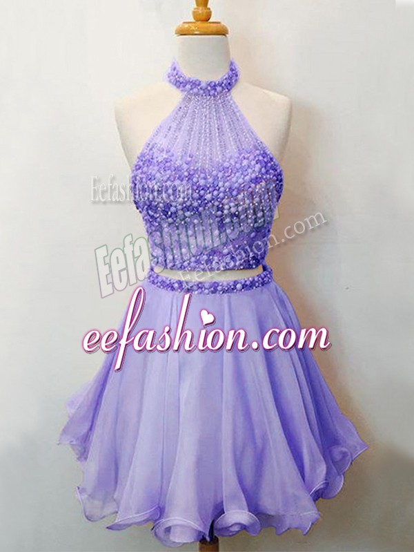 Extravagant Lavender Sleeveless Organza Lace Up Wedding Party Dress for Prom and Party and Wedding Party