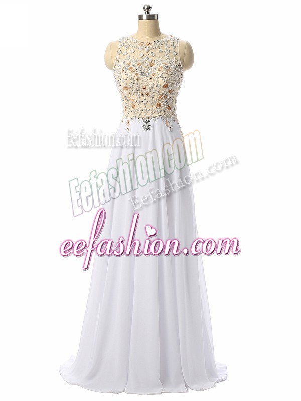 Captivating High Low White Formal Evening Gowns Scoop Sleeveless Zipper