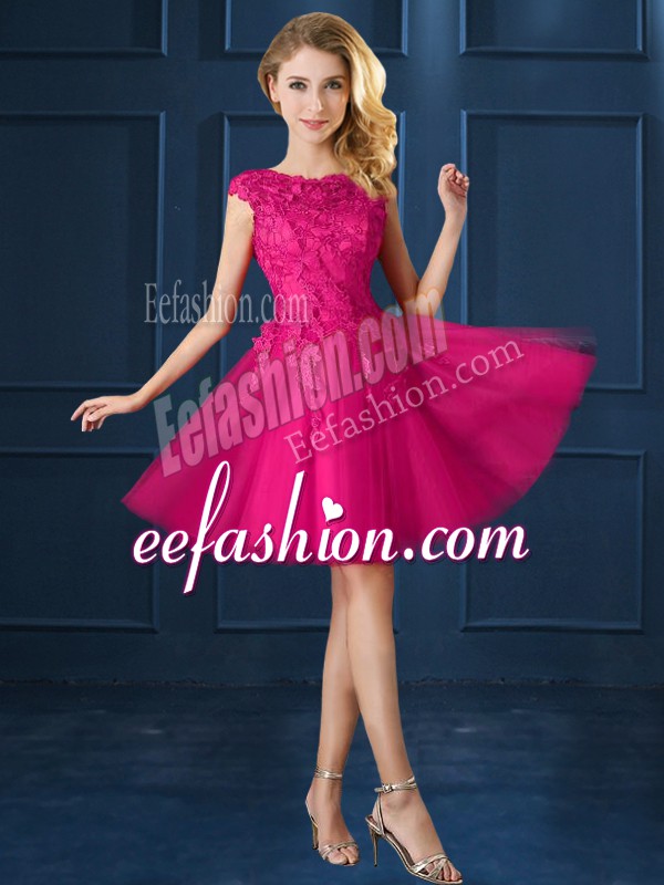 Glittering Tulle Cap Sleeves Knee Length Wedding Guest Dresses and Lace and Belt