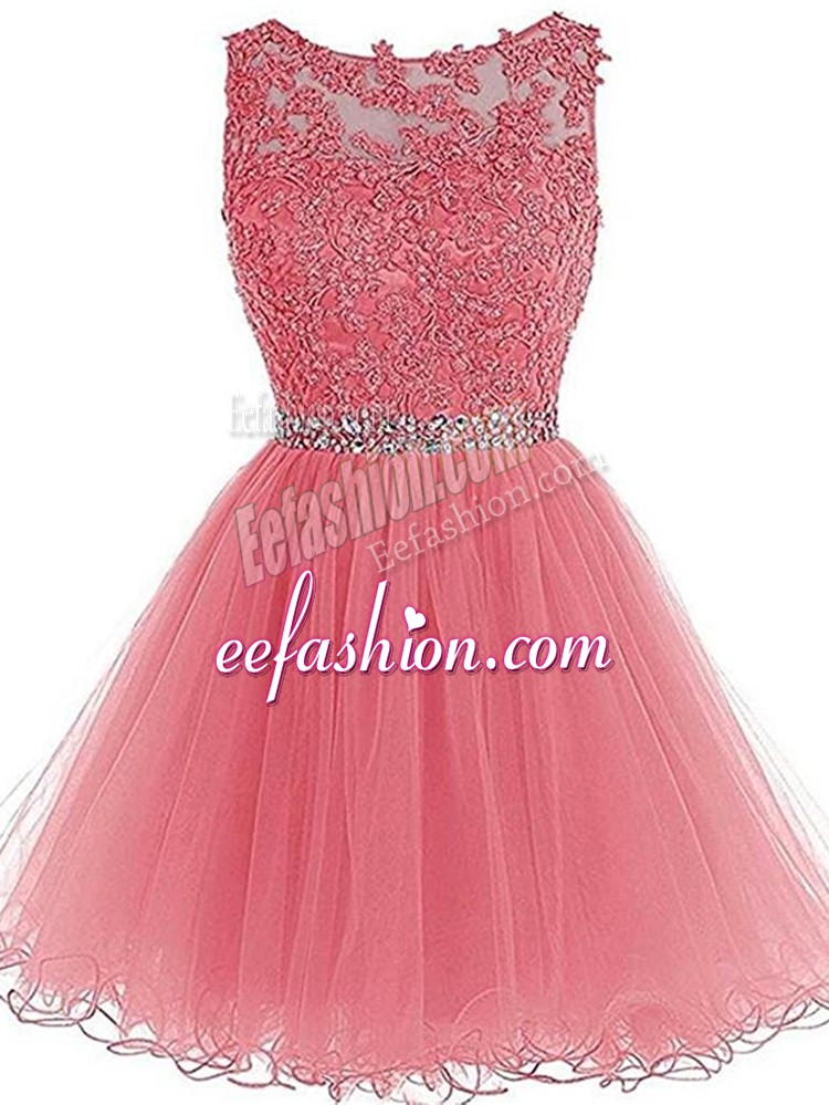  Sleeveless Mini Length Beading and Lace and Appliques and Ruffles Zipper with Pink 
