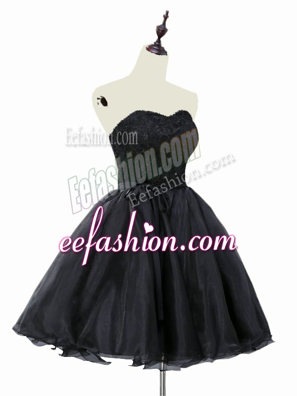  Black Organza Lace Up Sweetheart Sleeveless Mini Length Prom Dress Lace and Sashes ribbons