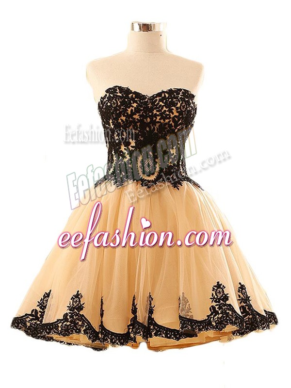  Champagne Sweetheart Lace Up Appliques Prom Party Dress Sleeveless