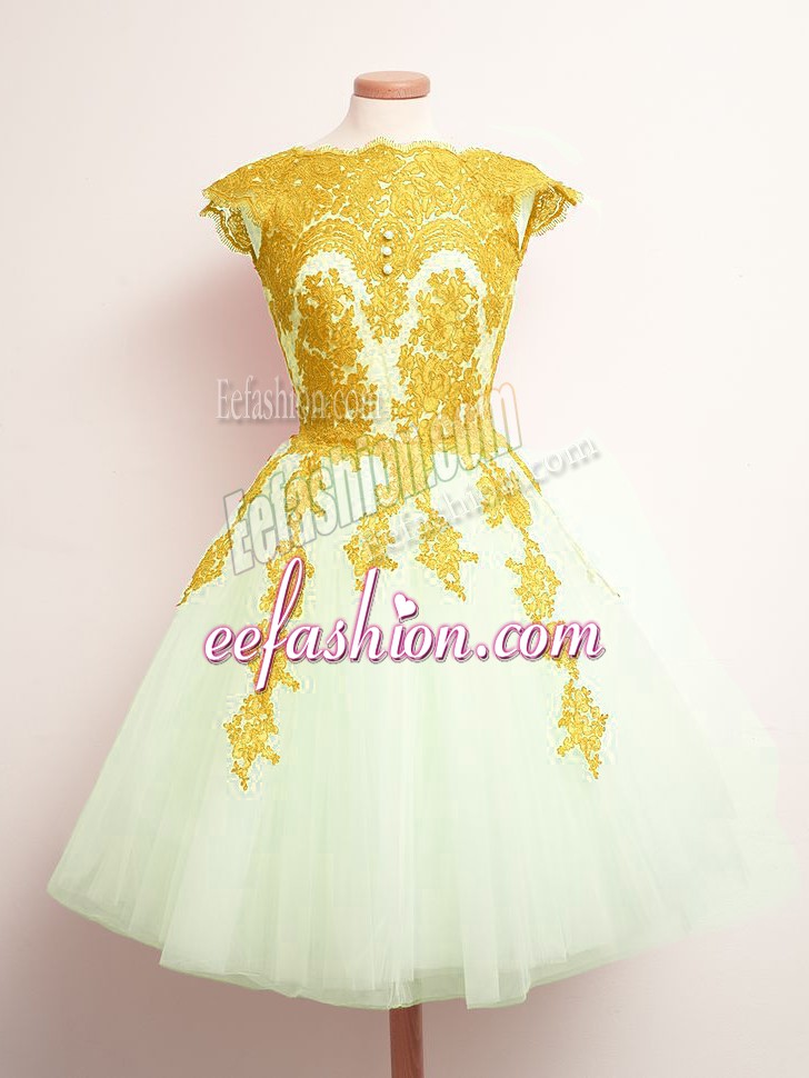 Attractive Multi-color Tulle Lace Up Scalloped Sleeveless Mini Length Wedding Party Dress Appliques