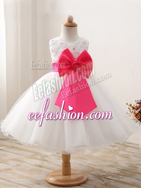  White Ball Gowns Organza Scoop Sleeveless Bowknot Mini Length Zipper Little Girl Pageant Gowns