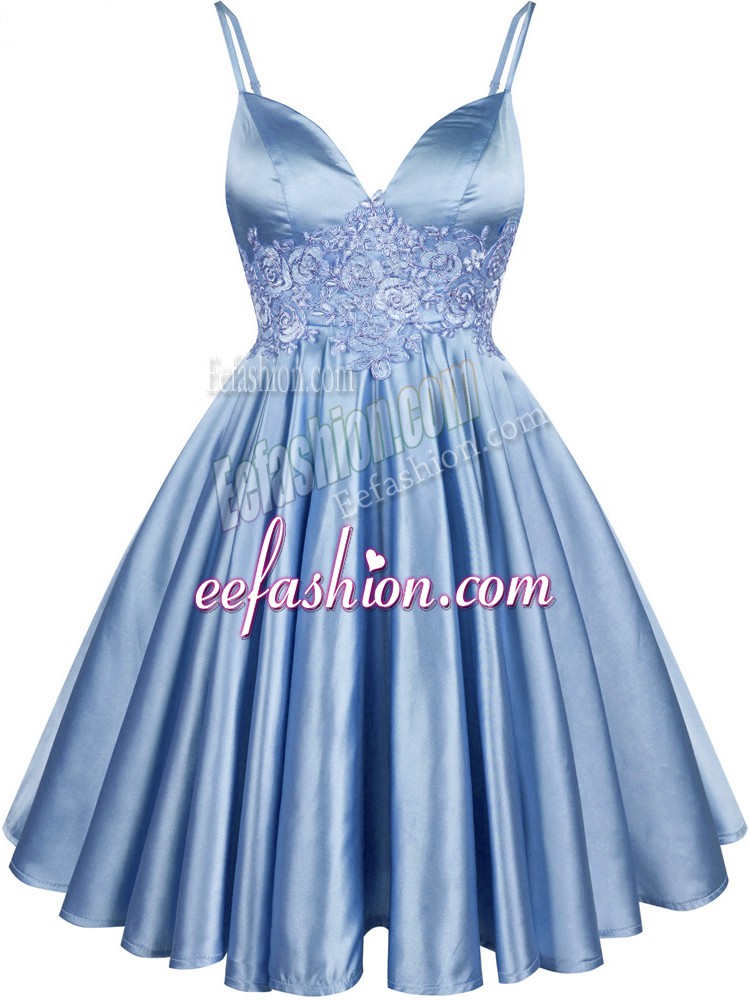 Decent Knee Length Lace Up Damas Dress Light Blue for Prom and Party and Wedding Party with Lace