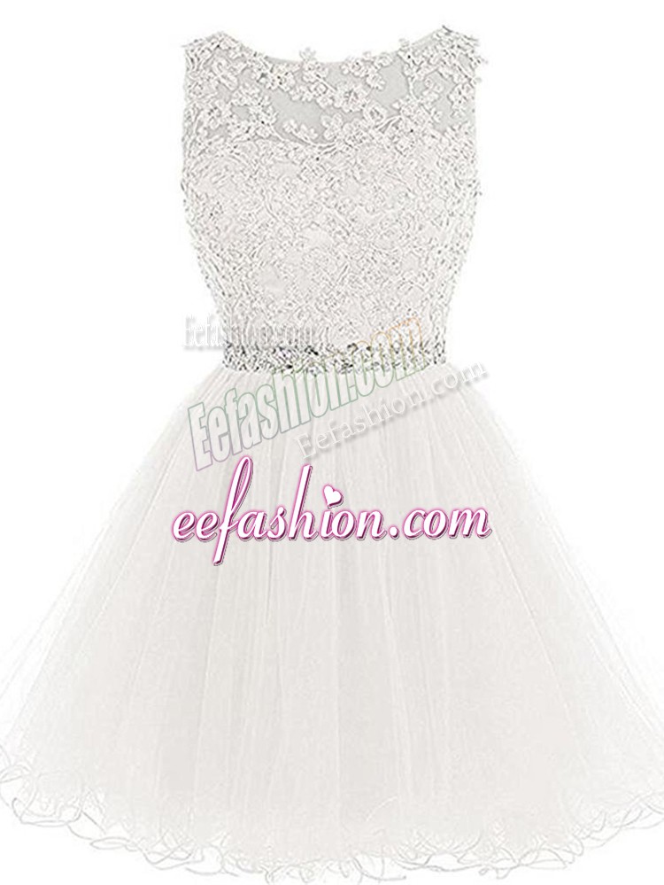 Extravagant Sleeveless Lace Up Mini Length Beading and Lace and Appliques Dress for Prom