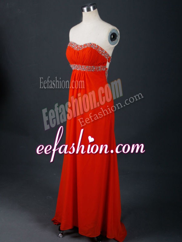  Coral Red Prom Dress Prom and Party with Beading Strapless Sleeveless Backless