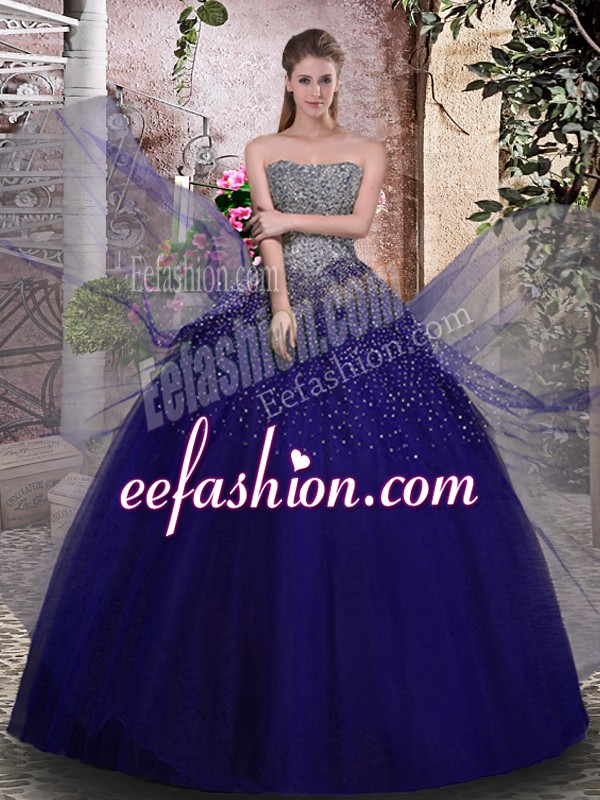 Customized Sleeveless Beading Lace Up Quinceanera Gown