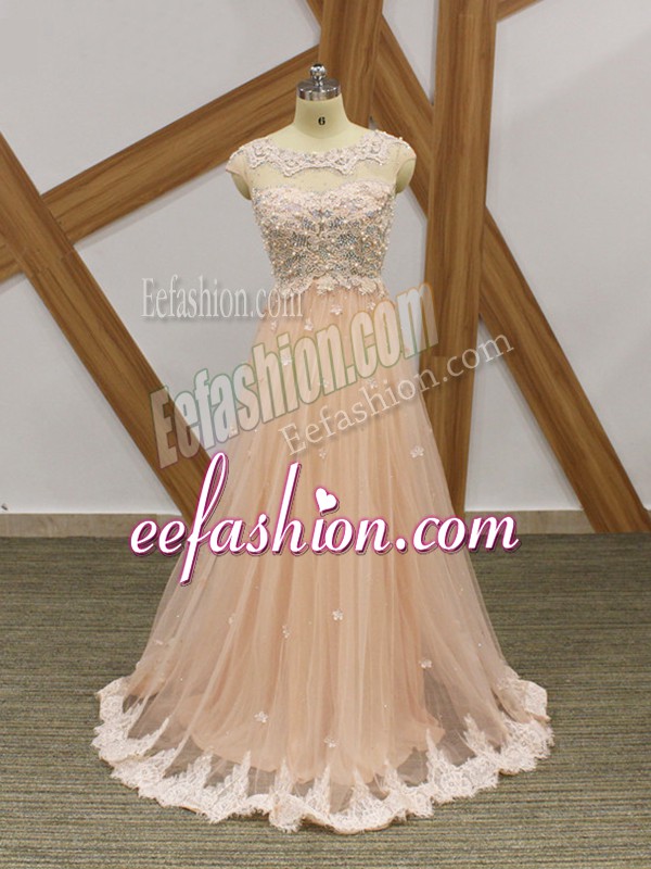  Champagne Scoop Zipper Beading and Lace and Appliques Going Out Dresses Sleeveless