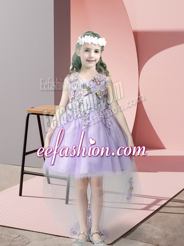 Delicate V-neck Sleeveless Tulle Toddler Flower Girl Dress Lace and Bowknot Zipper