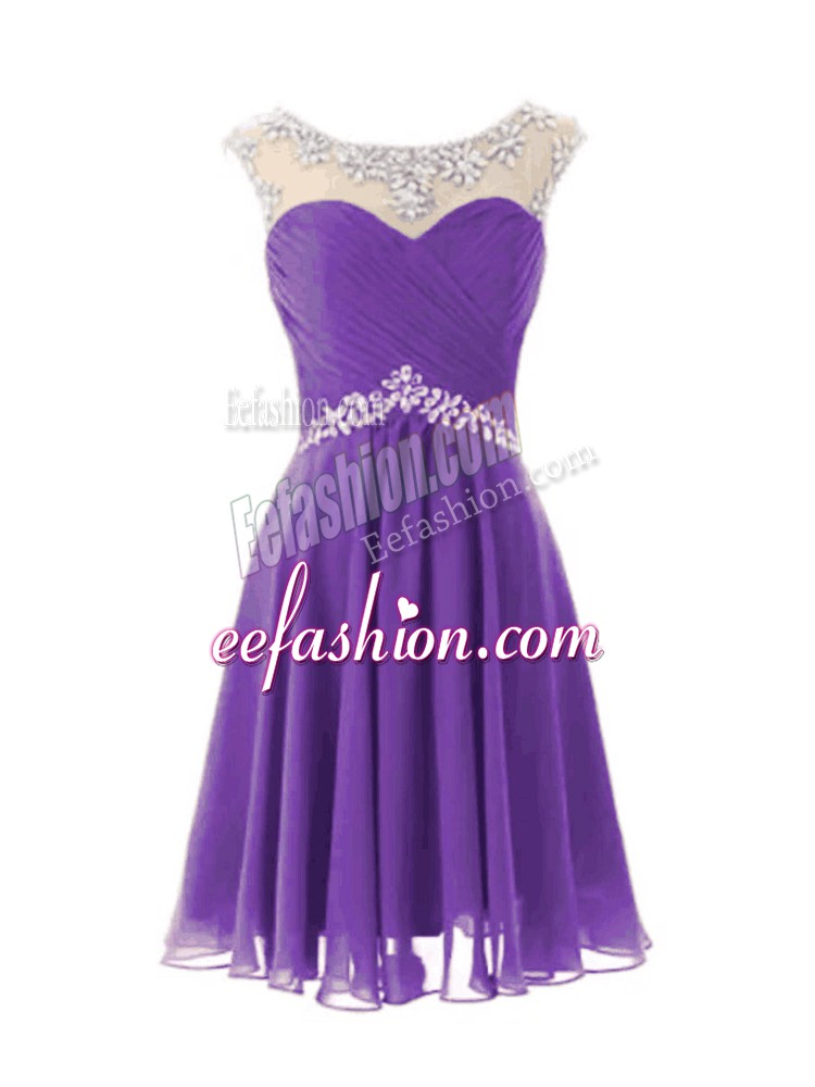 Sumptuous Scoop Cap Sleeves Chiffon Prom Evening Gown Beading Zipper