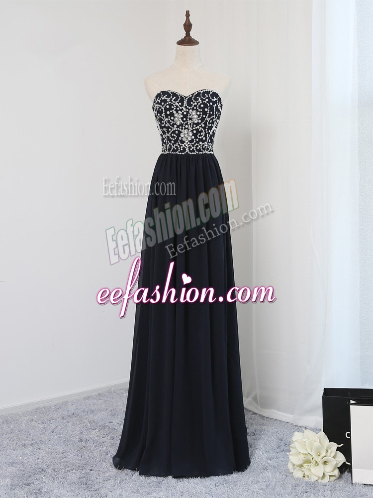 Best Selling Black Sleeveless Floor Length Beading Zipper Prom Gown