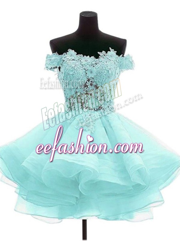  Aqua Blue Off The Shoulder Zipper Beading and Lace Prom Dresses Sleeveless