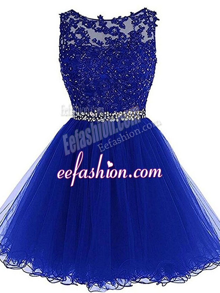  Mini Length Royal Blue Prom Dresses Scoop Sleeveless Zipper