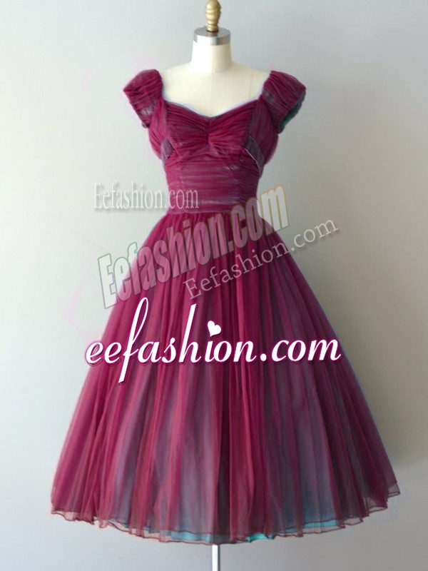 Chic Chiffon Cap Sleeves Knee Length Court Dresses for Sweet 16 and Ruching