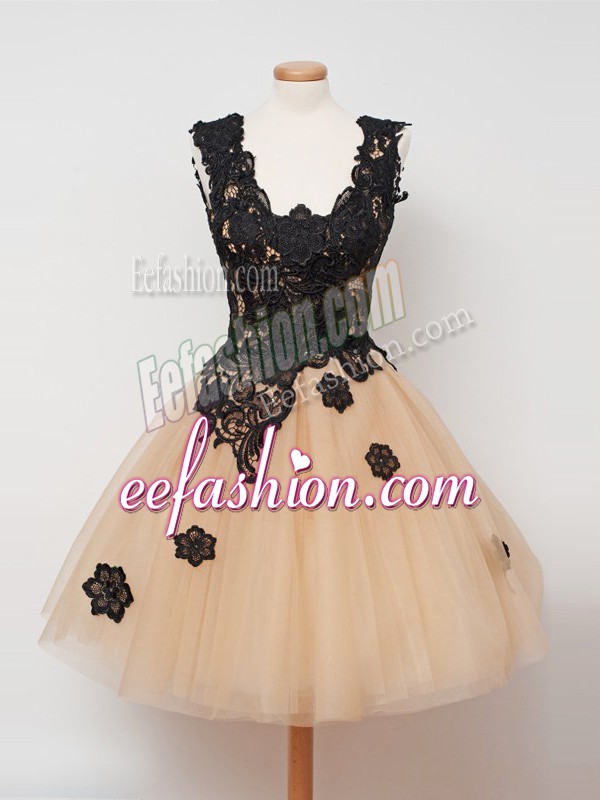  Knee Length Champagne Court Dresses for Sweet 16 Tulle Sleeveless Lace
