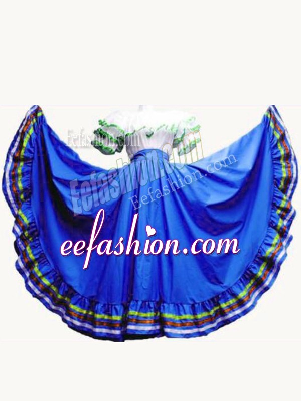  Royal Blue Taffeta Lace Up Off The Shoulder Short Sleeves Floor Length 15 Quinceanera Dress Ruffled Layers