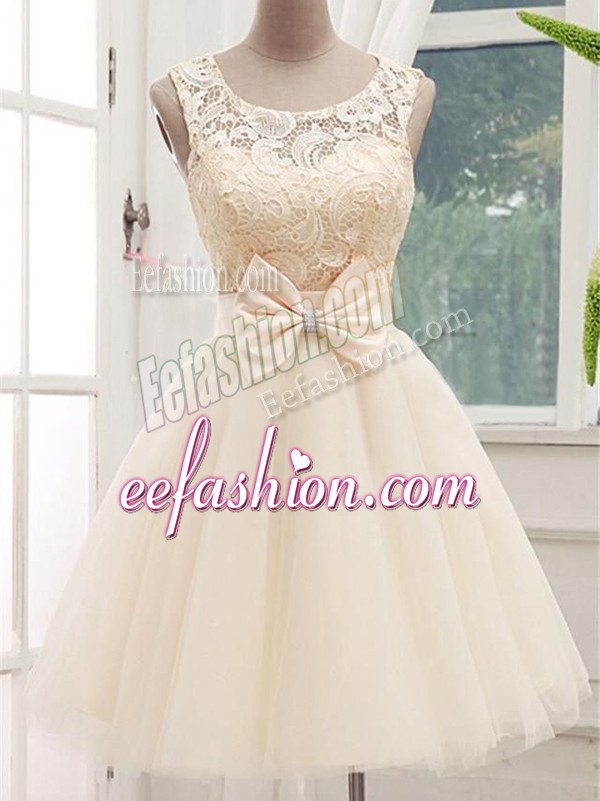  Sleeveless Lace Up Knee Length Lace and Bowknot Quinceanera Court Dresses