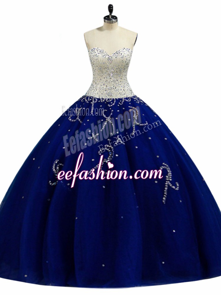 Nice Sweetheart Sleeveless Lace Up 15 Quinceanera Dress Royal Blue Tulle