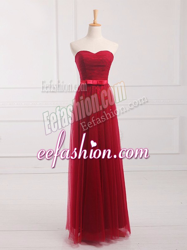 Free and Easy Wine Red Sweetheart Lace Up Belt Quinceanera Dama Dress Sleeveless
