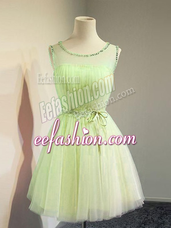  Yellow Green Empire Tulle Scoop Sleeveless Belt Knee Length Lace Up Quinceanera Court of Honor Dress