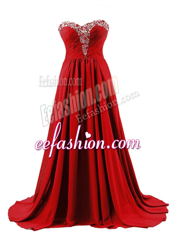  Red Casual Dresses Sweetheart Sleeveless Brush Train Lace Up