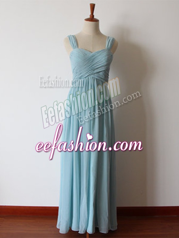 Custom Designed Floor Length Empire Sleeveless Aqua Blue Bridesmaid Dresses Zipper
