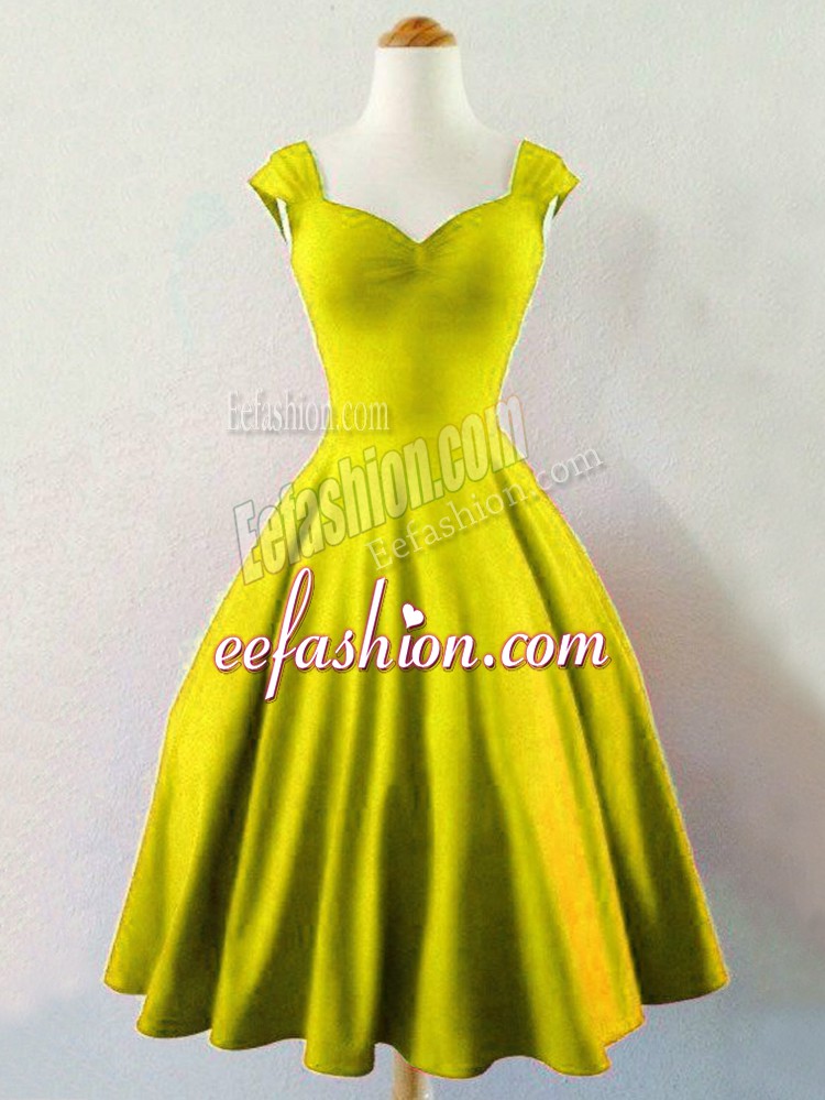  Olive Green Taffeta Lace Up Straps Sleeveless Knee Length Court Dresses for Sweet 16 Ruching