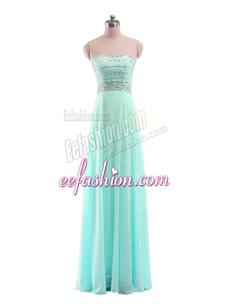  Aqua Blue Chiffon Zipper Prom Dresses Sleeveless Floor Length Beading
